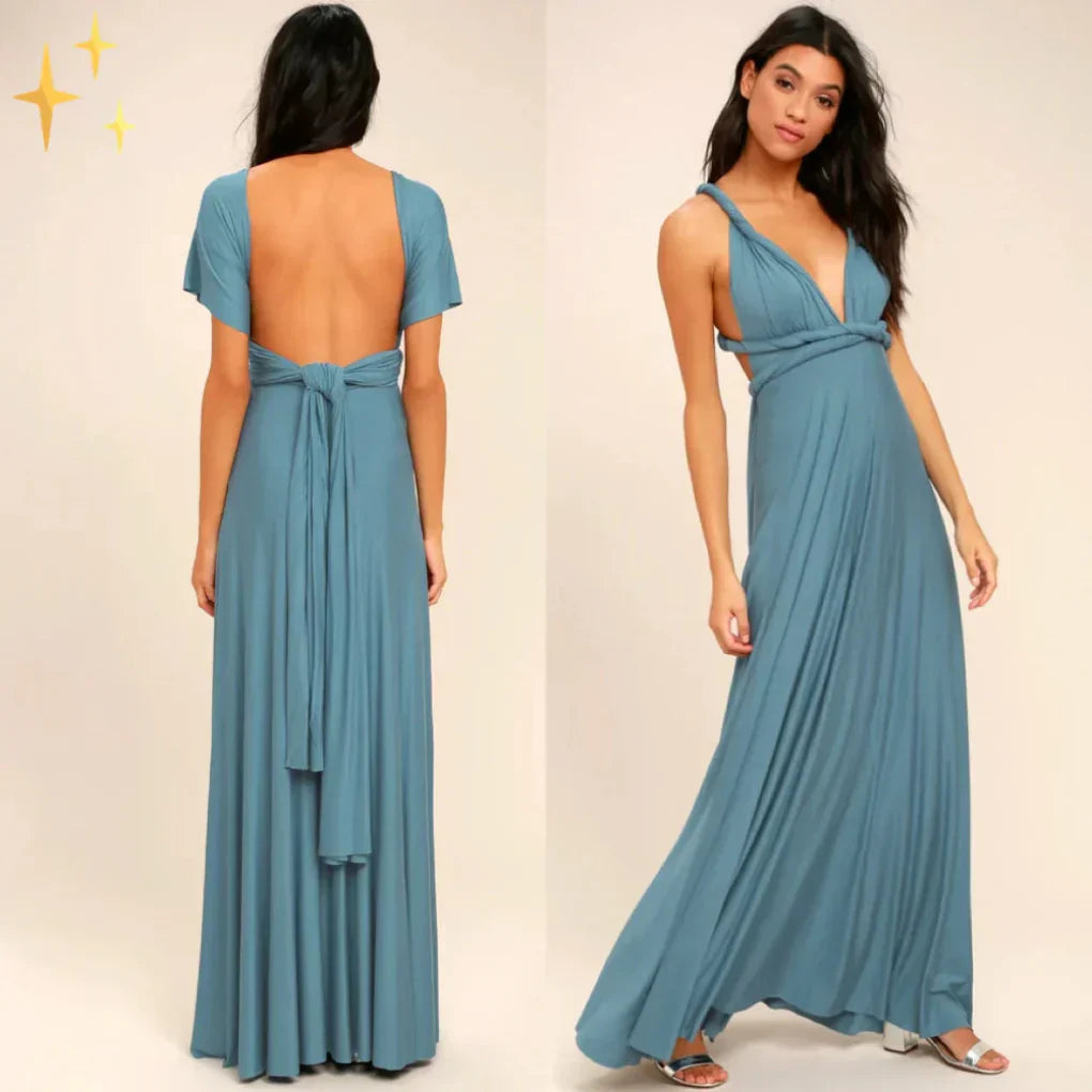 Kvinners multiway kjole stylet på flere måter. Elegant wrap kjole, festkjole og allround kjole i behagelig jerseystoff.