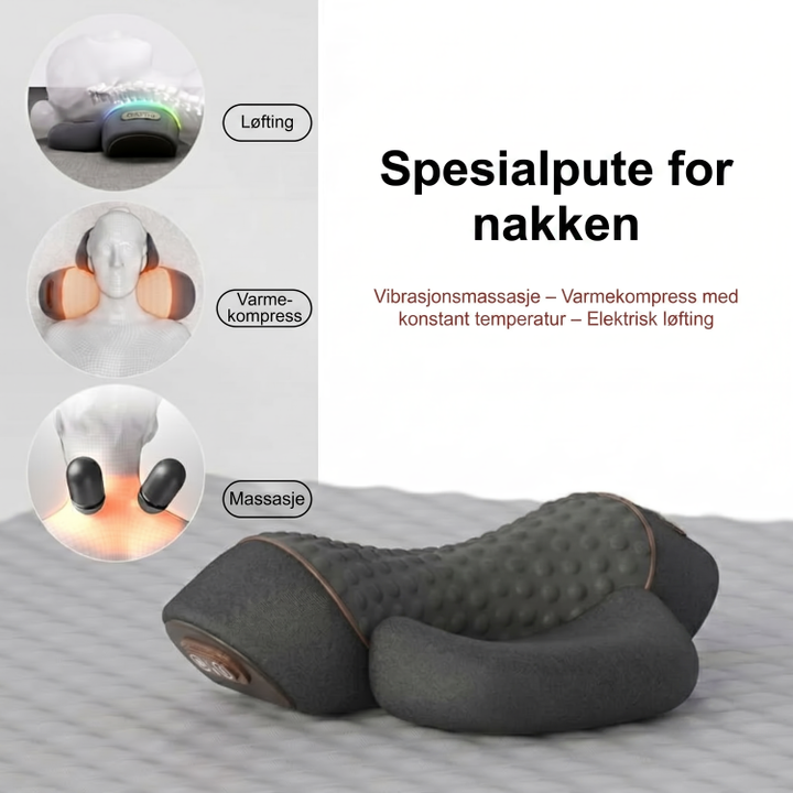 Luksuriøs nakkemassasjepute for hjemmespa opplevelse. Gir avslapning, varmeterapi og vibrasjonsmassasje.