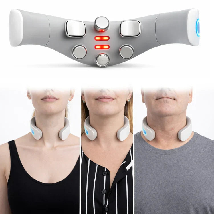 Nakkemassasje med TENS, EMS, varme og rødlysbehandling. Perfekt for smertelindring og avslapning.