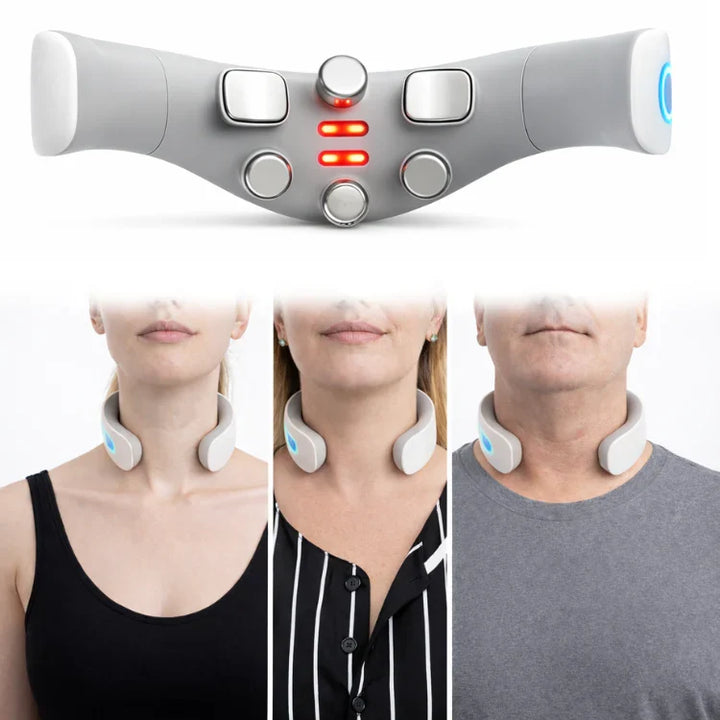 Nakkemassasje med TENS, EMS, varme og rødlysbehandling. Perfekt for smertelindring og avslapning.