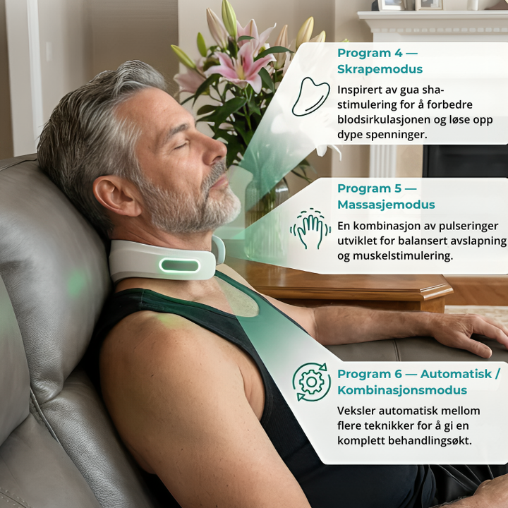 Bærbar elektrisk nakkemassasje med TENS & EMS for smertelindring, muskelstimulering og velvære.