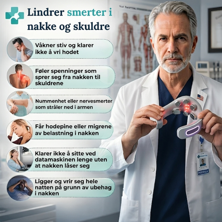 Avansert nakkemassasje med TENS, EMS, varme og rødlysbehandling for dyp avslapning og velvære.
