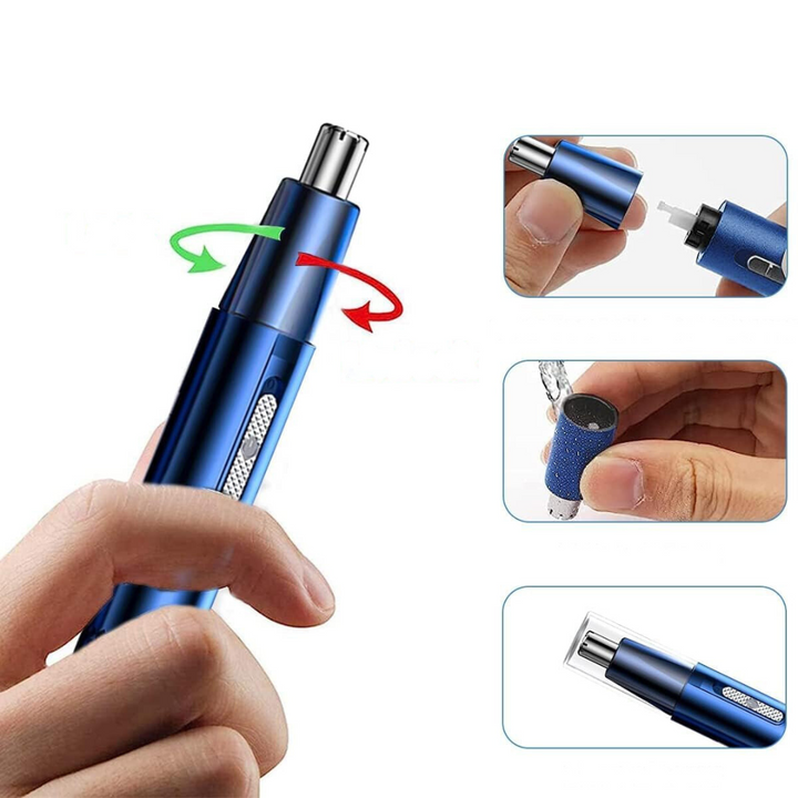Premium oppladbar nesehårtrimmer for skånsom og hygienisk trimming. Essensiell for personlig skjønnhet.