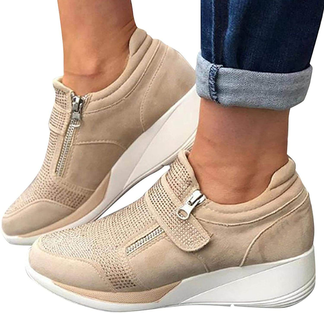 Kvinner komfortable sneakers med glidelås. Ideell for hverdag og fritid.