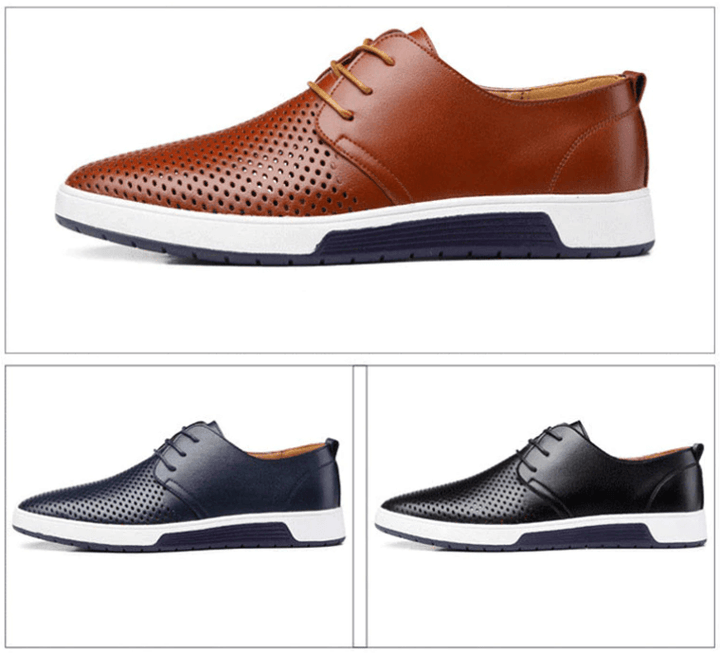 Elegant Oxford herresko i mørkeblått skinn, med klassisk brogue-mønster og komfort.