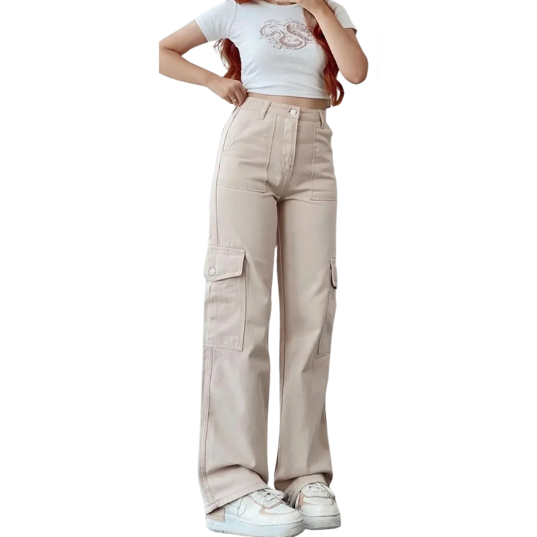 Stilige cargobukser for kvinner med vide ben og mange praktiske lommer. Perfekt for casual sommerlook.