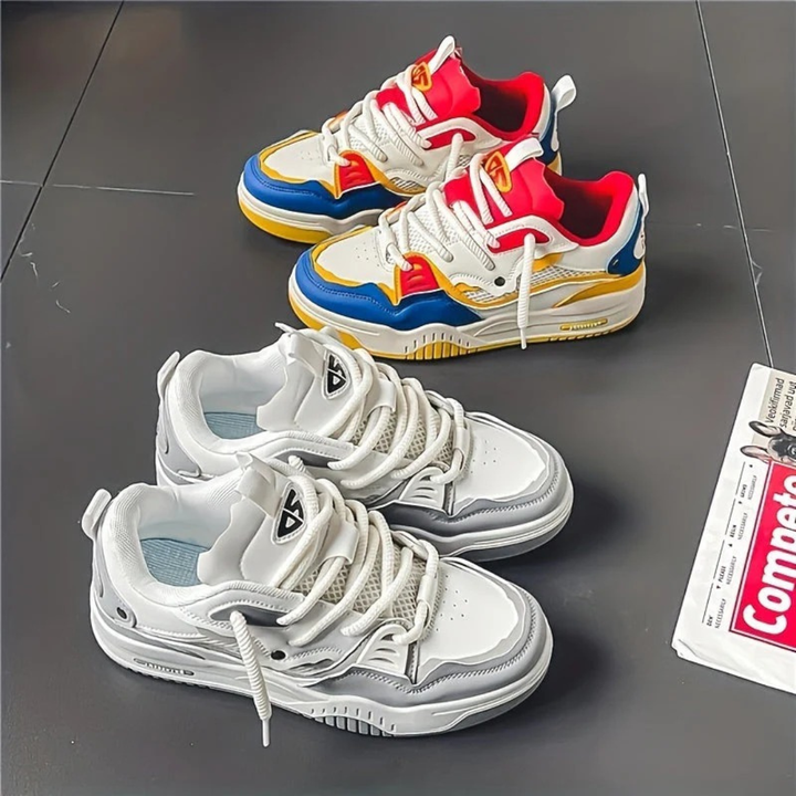 Detaljbilde av menns moderne sneakers, viser tekstur og kvalitet på overflaten.