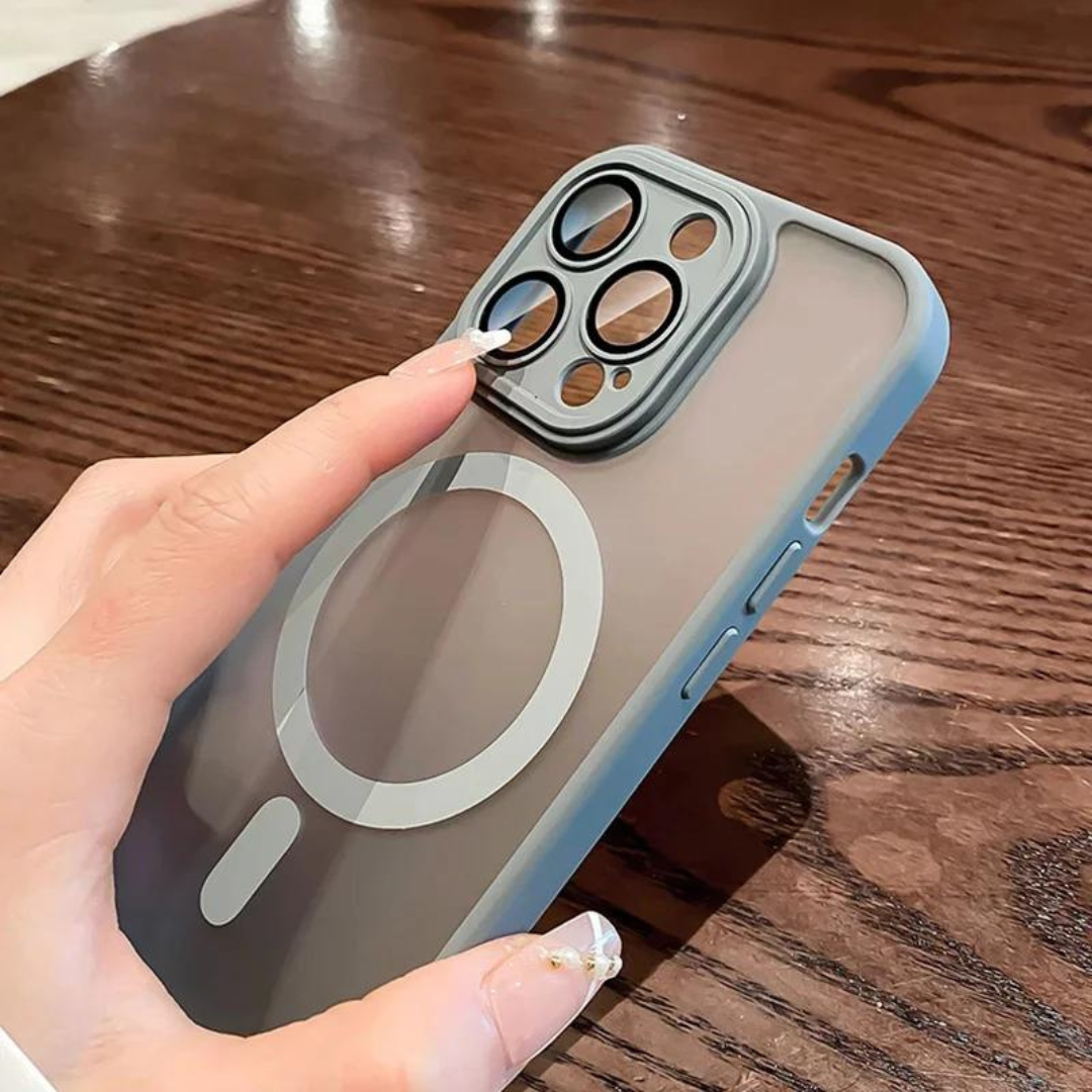 Elegant svart matt iPhone deksel, magnetisk og støtsikkert mobilutstyr.