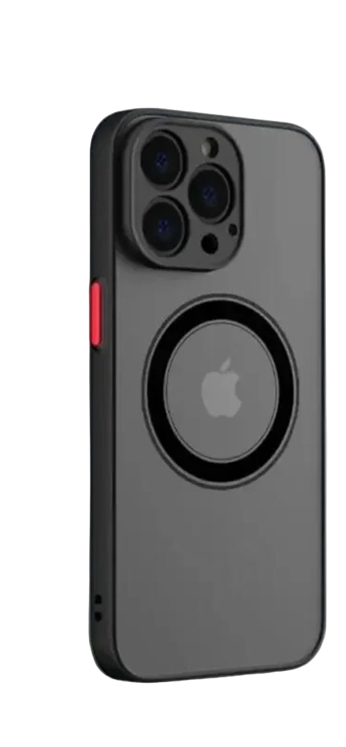 Magnetisk MagSafe etui til iPhone. Matt deksel i svart for optimal støtsikker mobilbeskyttelse og trådløs lading.