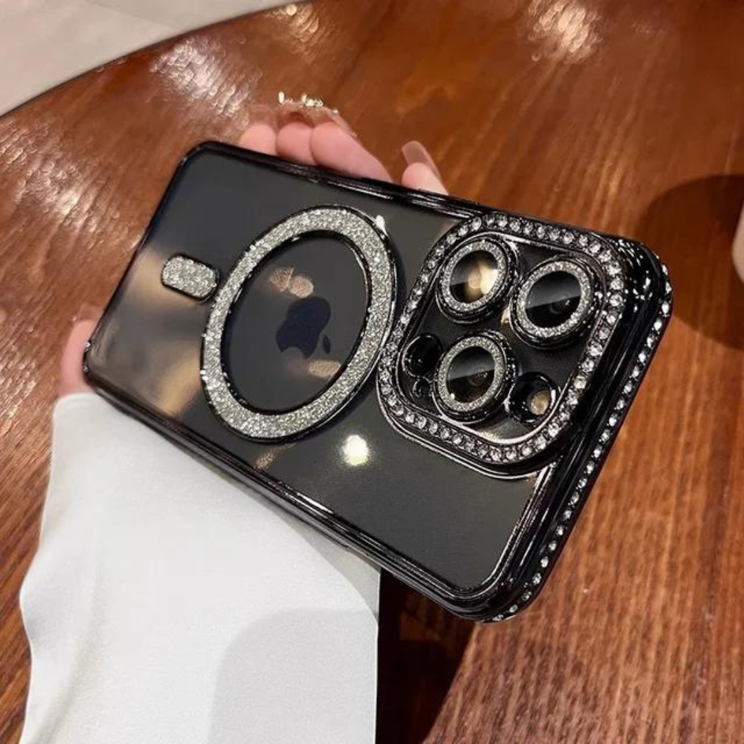 Skinnende diamant deksel for iPhone, trendy telefonveske med glitrende motedeksel.
