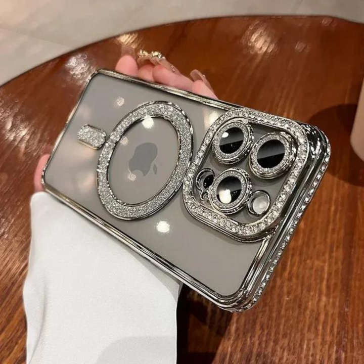 Glitrende diamant deksel til iPhone, elegant mobilbeskyttelse med luksuriøst bling design.