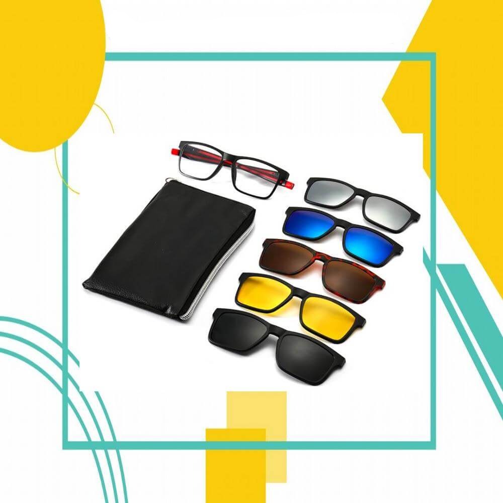 Stilige unisex solbriller med magnetisk clip-on funksjon. Polarisert linse og UV400 beskyttelse.