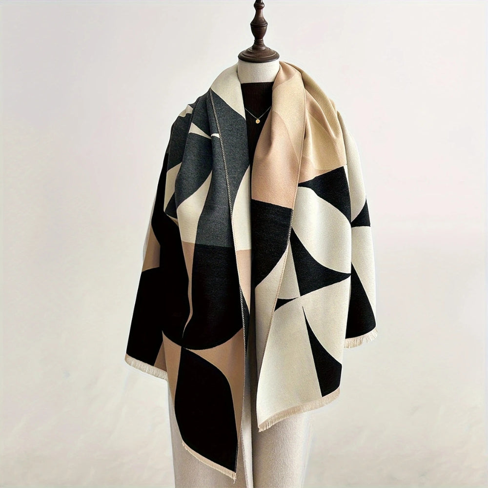 Dame reversibelt poncho sjal i mykt vevd stoff, perfekt for allsidig stil og komfort.