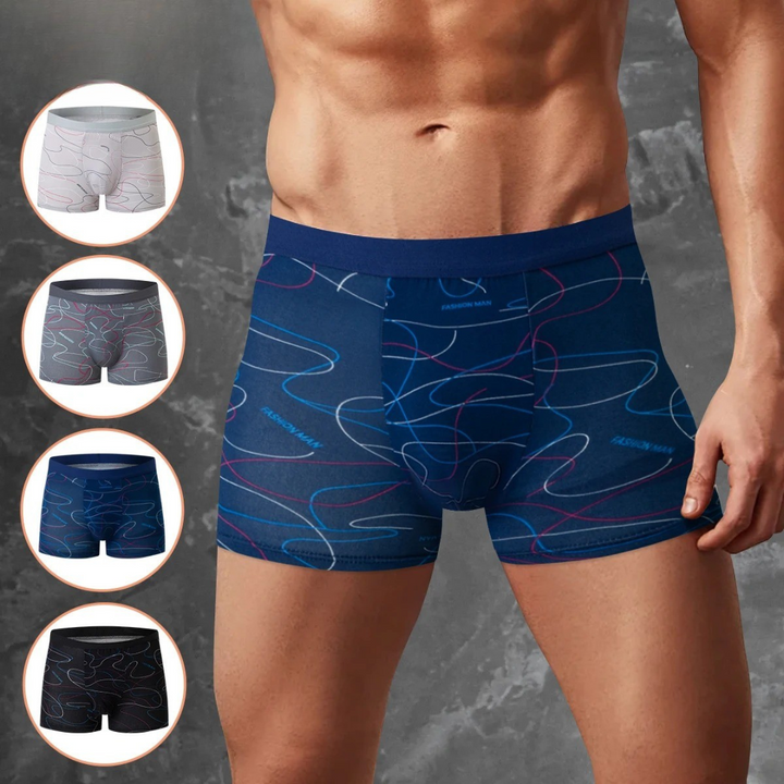 Slitesterke menns undertøyshorts i en 4-pakke, med trykt design og god passform.