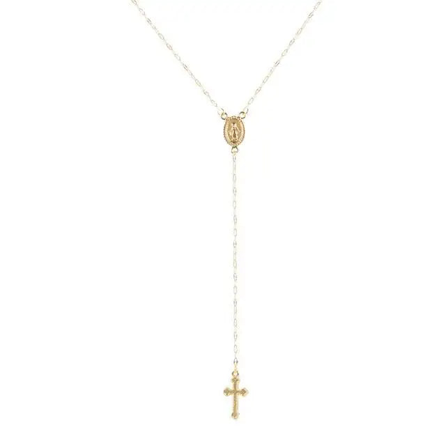 Allsidig unisex rosenkrans halskjede. Gullfarget religiøst smykke, ideelt for både menn og kvinner.