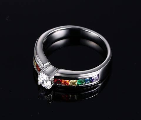 Fargerikt regnbue smykke i rustfritt stål. En unisex ring som viser kjærlighet og stolthet for alle.