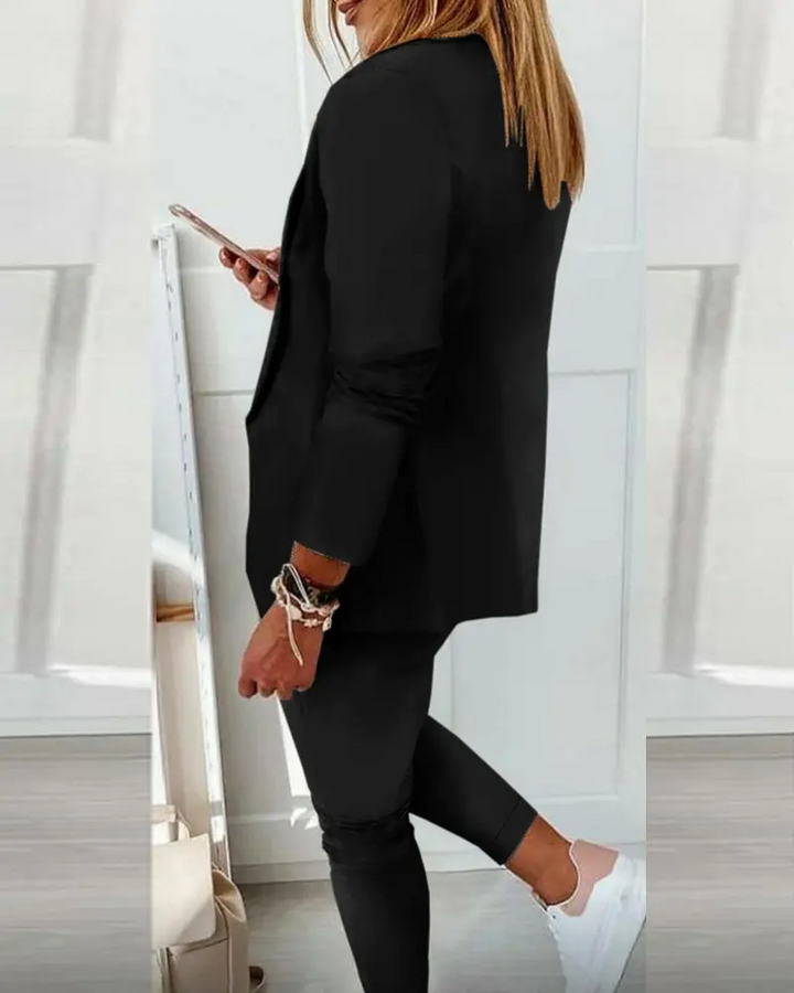 Dame elegant blazer-sett i svart, perfekt for jobb, fest eller formelle anledninger.