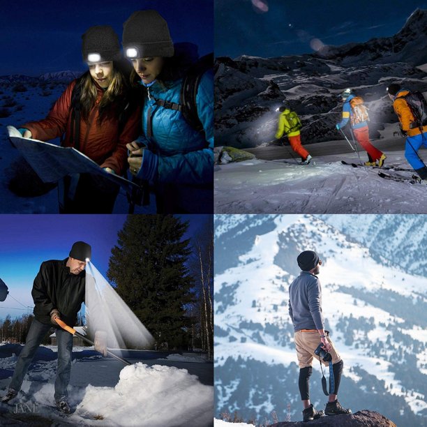 Strikket LED-lue, unisex oppladbar hodelykt for fiske, jakt, lesing og alle aktiviteter som krever lys.