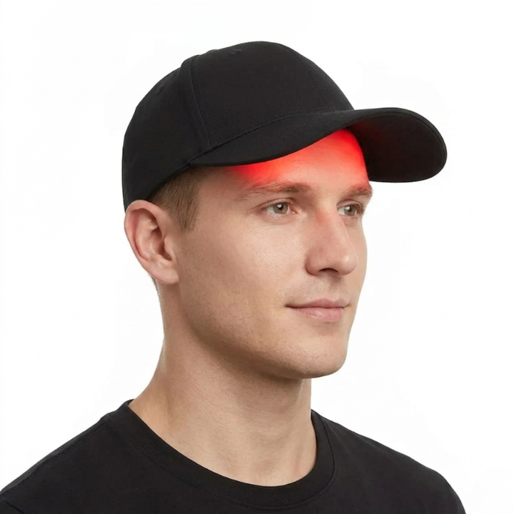 Rødlys LED-lue for hårvekst og hodebunnspleie. Innovativ hjemmebehandling mot tynt hår for bedre hårhelse.
