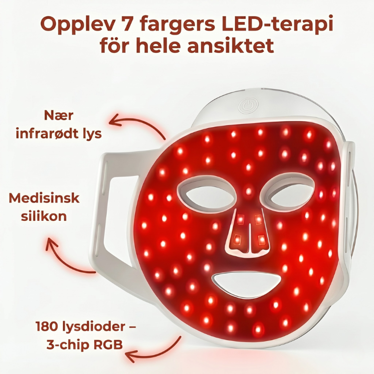 Trådløs LED-maske for ansiktspleie med lysterapi, perfekt for hjemmespa og hudforbedring.