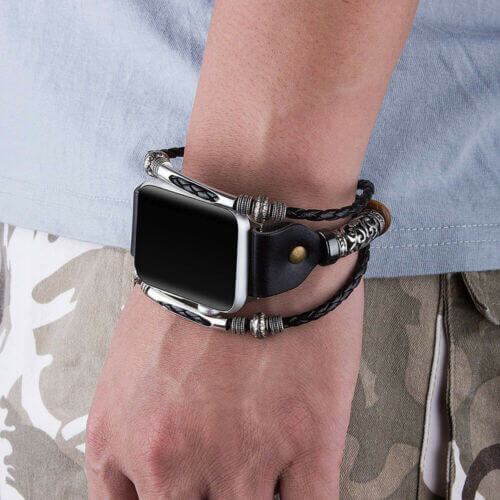 Komfortabel og elegant skinnreim for Apple Watch, i vintage-stil. Tilgjengelig i svart og brun.