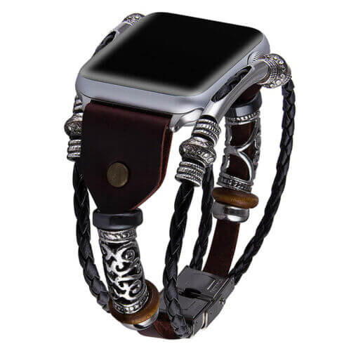 Retro svart skinnreim for Apple Watch. Robust og elegant klokkereim i ekte skinn for herre & dame.