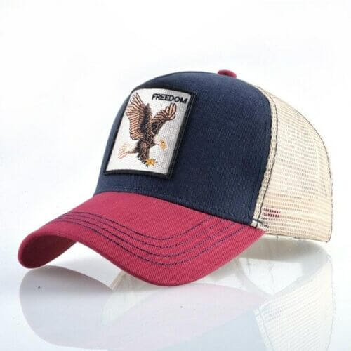 Sommerlig Frihet baseballcap med ørn-broderi, pustende netting for optimal solbeskyttelse og komfort.
