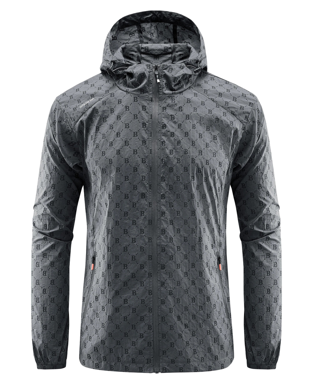 Elegant herrejakke, lukket. Vindtett og solbeskyttende design i svart for urban stil og fritid.
