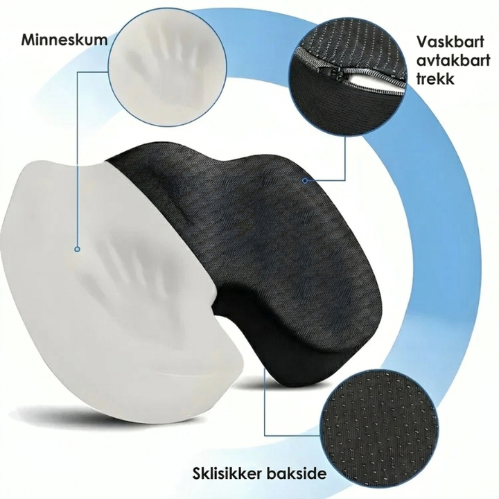 Perfekt sittepute til hjemmekontor; gir komfort, støtte og forbedrer ergonomien ved langvarig bruk.