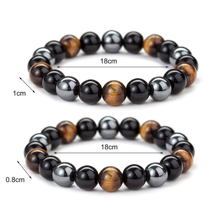 Stilig unisex natursteinarmbånd med tigerøye, obsidian, hematitt. Beskyttelses- og balansearmbånd.