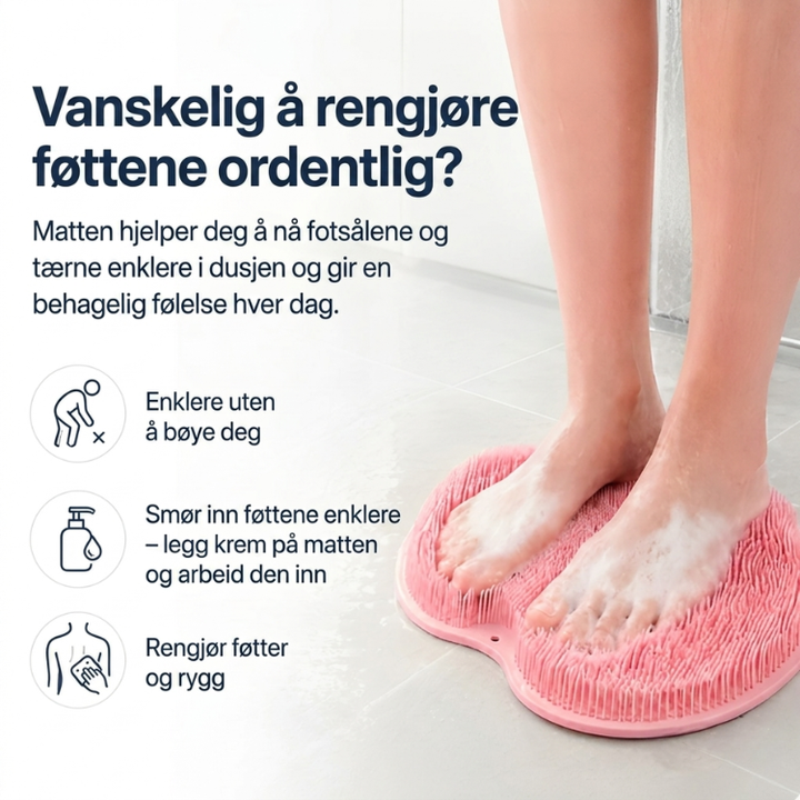 Ergonomisk silikon fotvaskmatte for dyprensing og avslappende massasje av føtter.