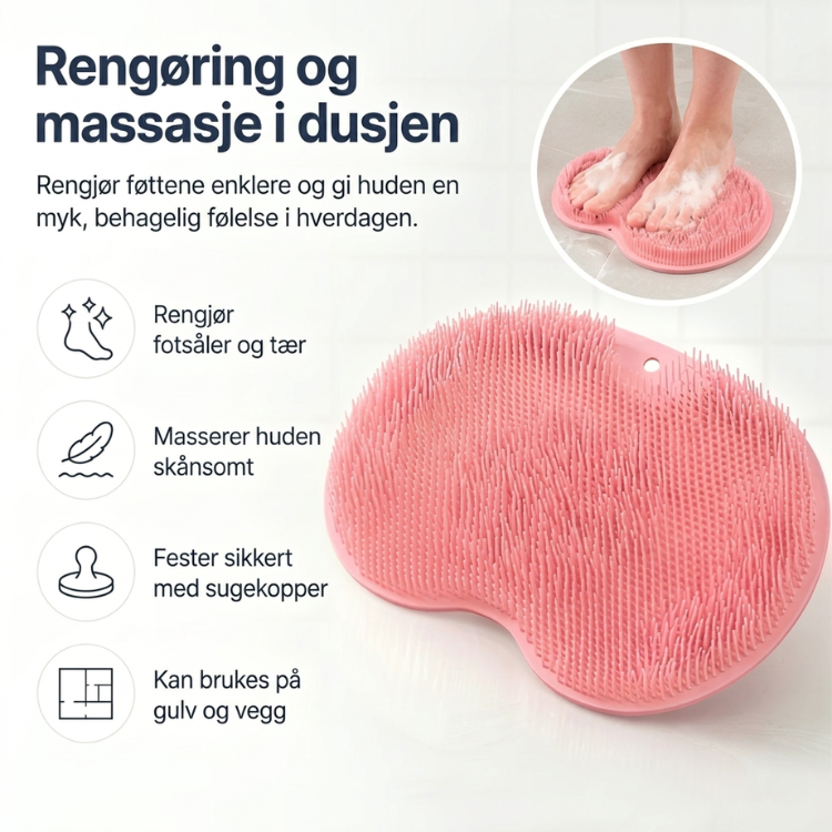 Praktisk skrubbematte for grundig fotvask og forbedret kroppshygiene i dusjen.