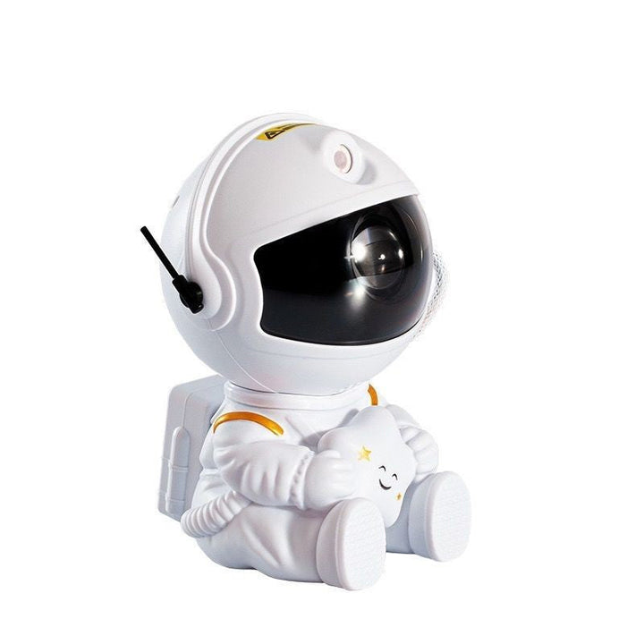 Hvit astronaut projektor med basestativ, klar til å lyse opp rommet.