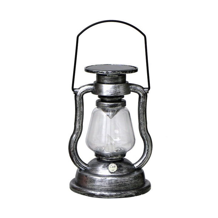 Robust rustfarget retro solcellelampe. LED flammeeffekt for langvarig utendørs bruk.