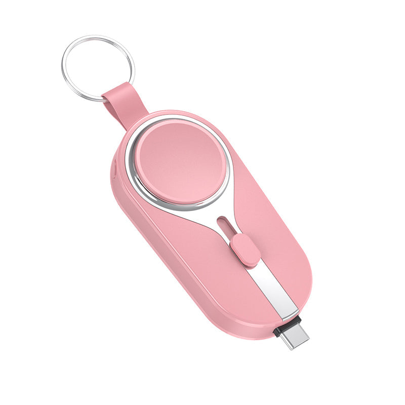 Nøkkelring powerbank for telefon og klokke. Kompakt design, pålitelig nødstrøm for reise og hverdag.
