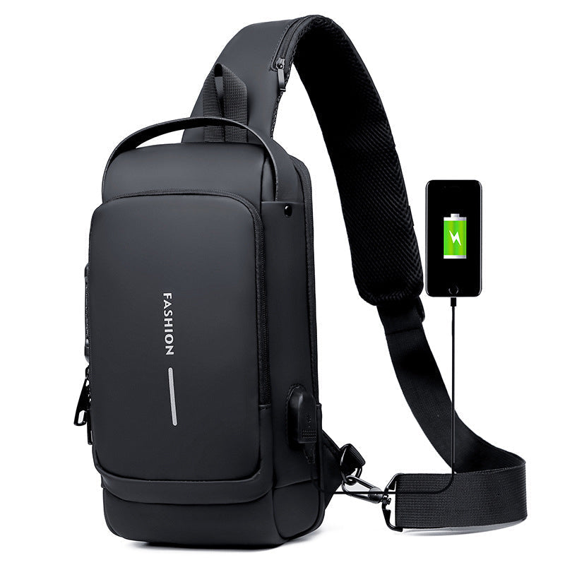 Moderne tyverisikker messenger bag i oxford-stoff, med USB-lading for den urbane reisende.