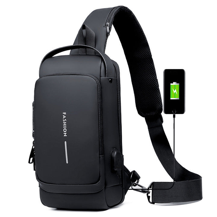 Moderne tyverisikker messenger bag i oxford-stoff, med USB-lading for den urbane reisende.