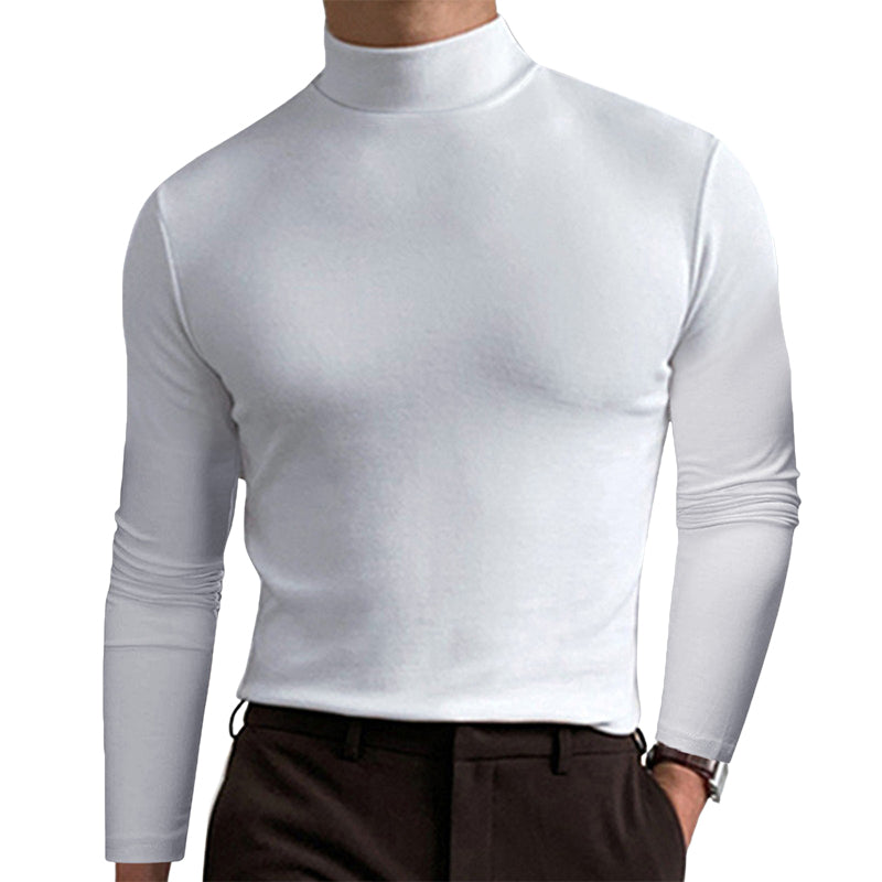 Polyester langermet t-skjorte for menn, høyhalset og slim fit, komfortabel fritidsplagg.