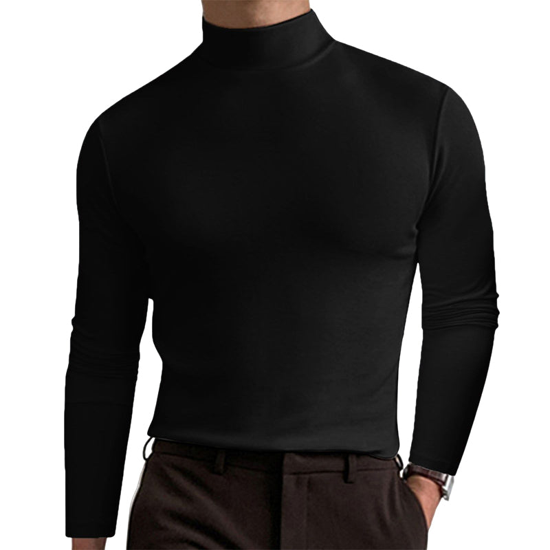 Trendy slim fit t-skjorte for menn, høyhalset langermet stil, essensielt for herremote.