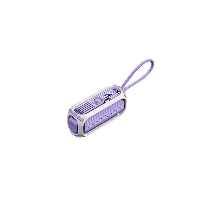 Kompakt hurtigladende powerbank med roterende tilkobling. Lader effektivt Type-C og Lightning.