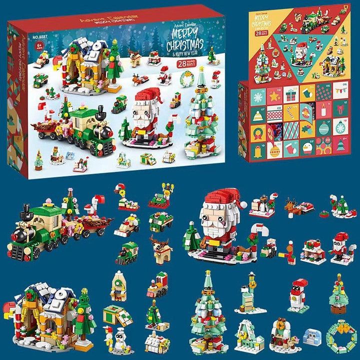 Barn åpner luke i byggeklosse julekalender, spenning og forventning før jul.