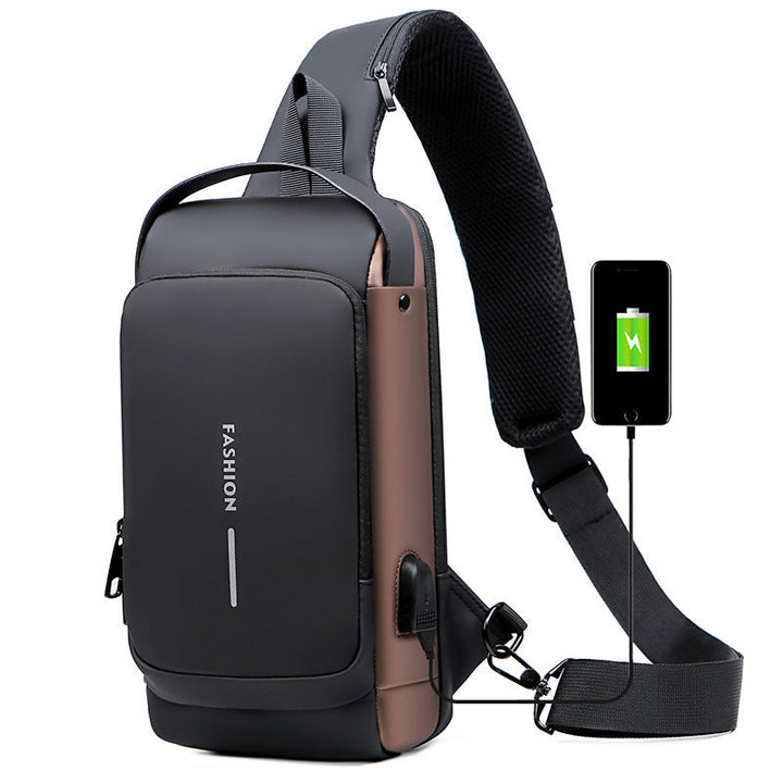 Slingveske med USB-lading for mobil, tyverisikker og funksjonell for reiser og sport.
