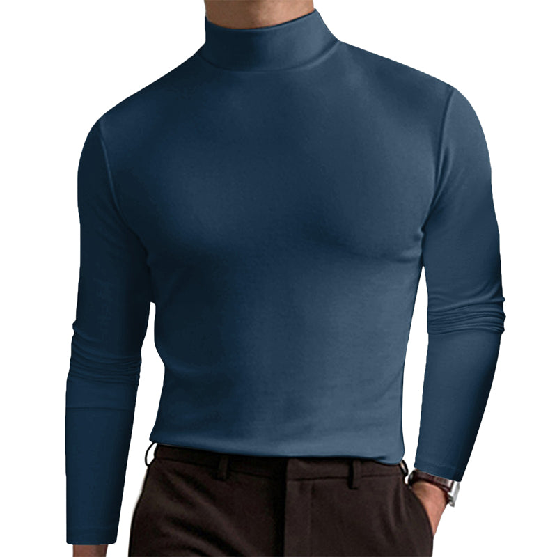 Stilren ensfarget høyhalset langermet t-skjorte for menn, med en flott slim fit passform.