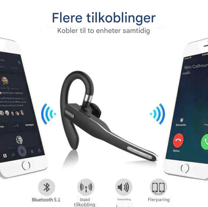 Klare samtaler med menns støyreduserende Bluetooth headset. Doble mikrofoner for trådløs kommunikasjon.