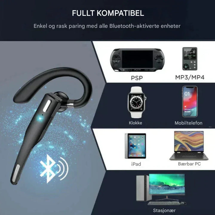 Komfortabelt menns Bluetooth headset med doble mikrofoner, støyreduserende for kontor og trådløse samtaler.