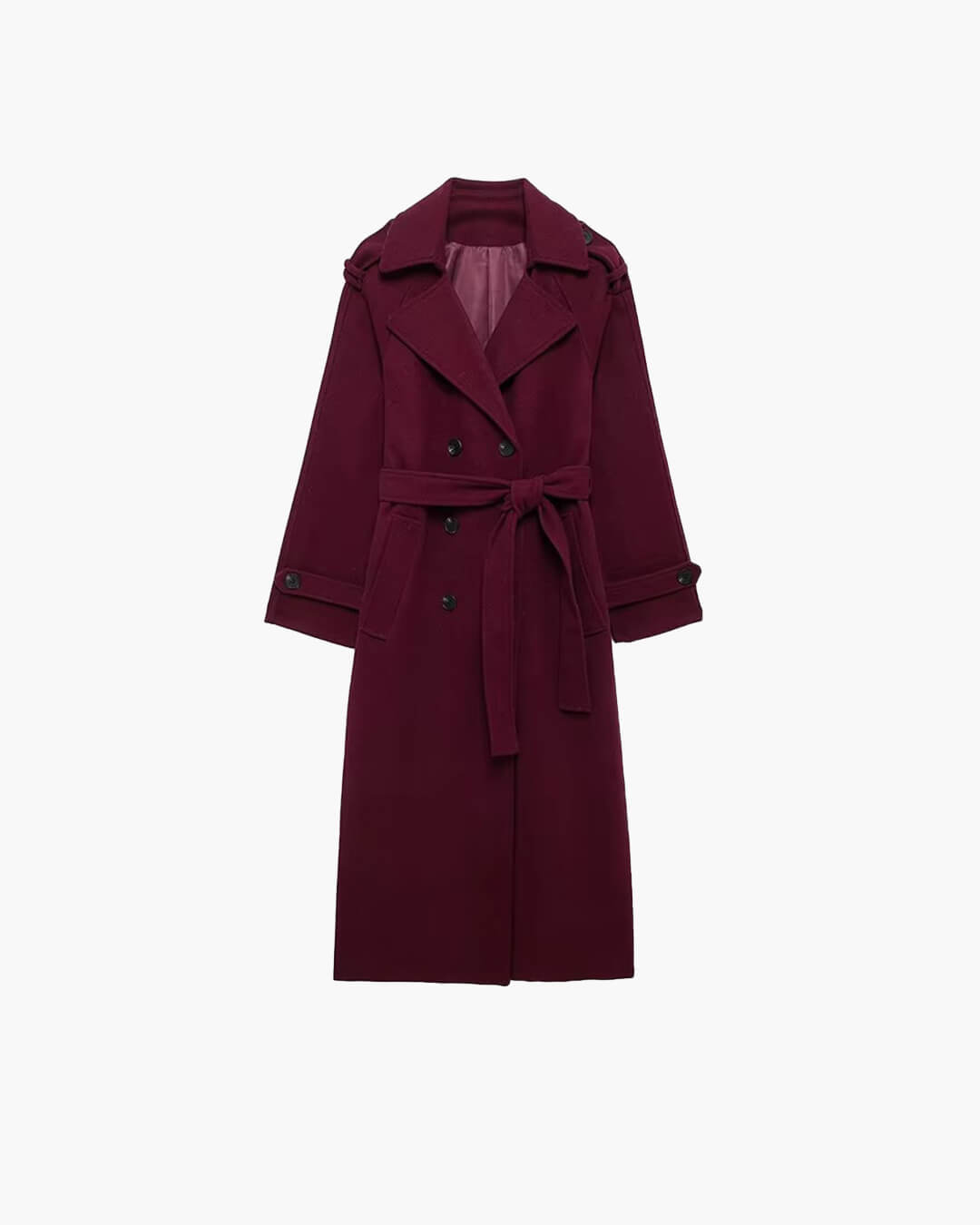 Stilig lang ull trenchcoat til kvinner. Varm vinterfrakk, klassisk dame ytterjakke for høst og vinter.