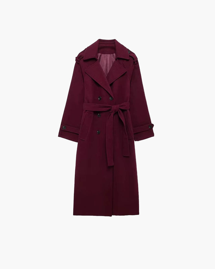 Stilig lang ull trenchcoat til kvinner. Varm vinterfrakk, klassisk dame ytterjakke for høst og vinter.