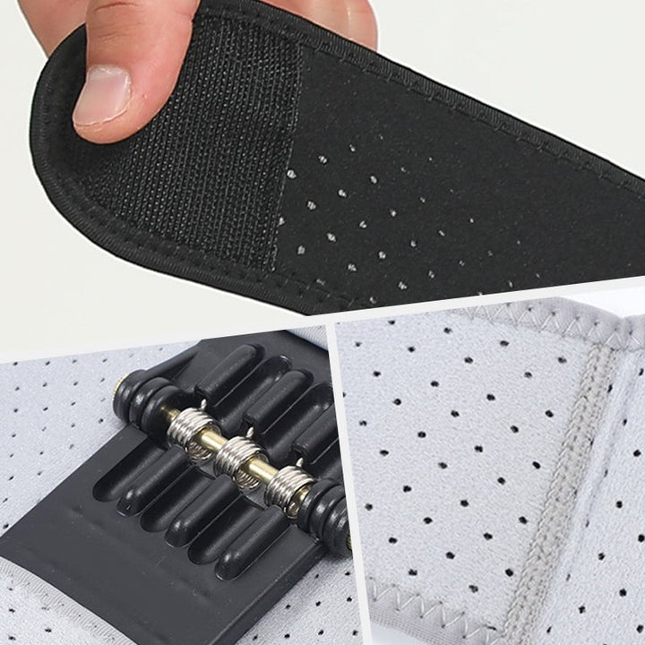 Sort unisex knestøtte fra siden, viser justerbare stropper for sikker og komfortabel knebeskyttelse.
