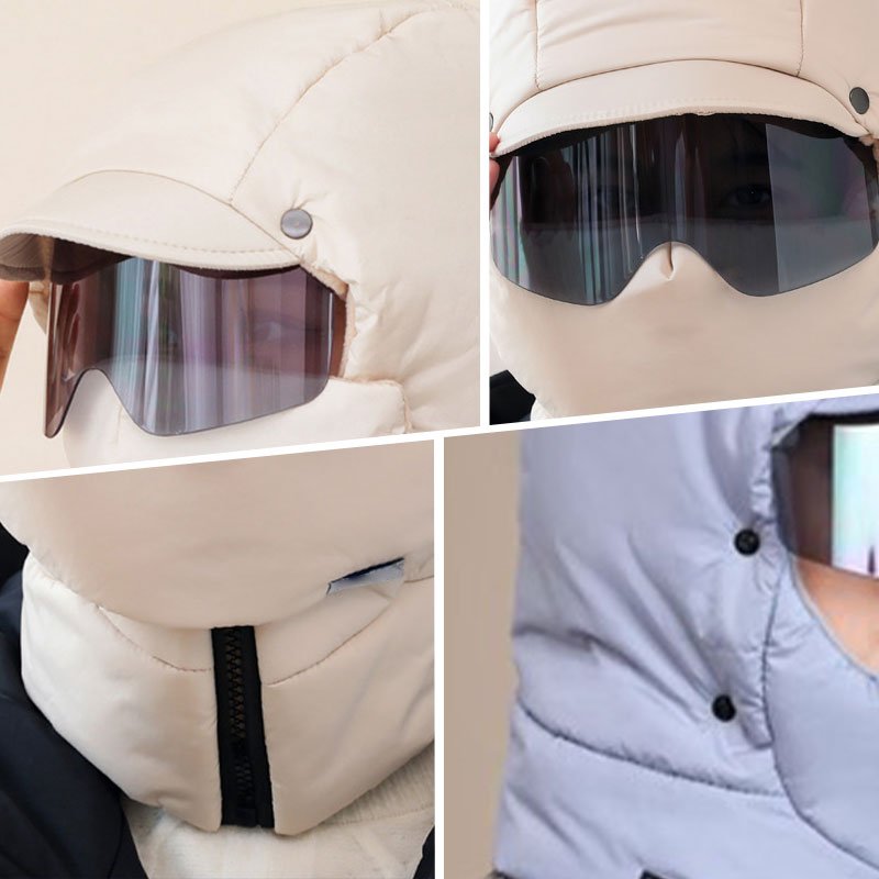 Helmaske for sykkel i kulde, vindtett og varm balaklava med integrerte briller for økt sikkerhet.