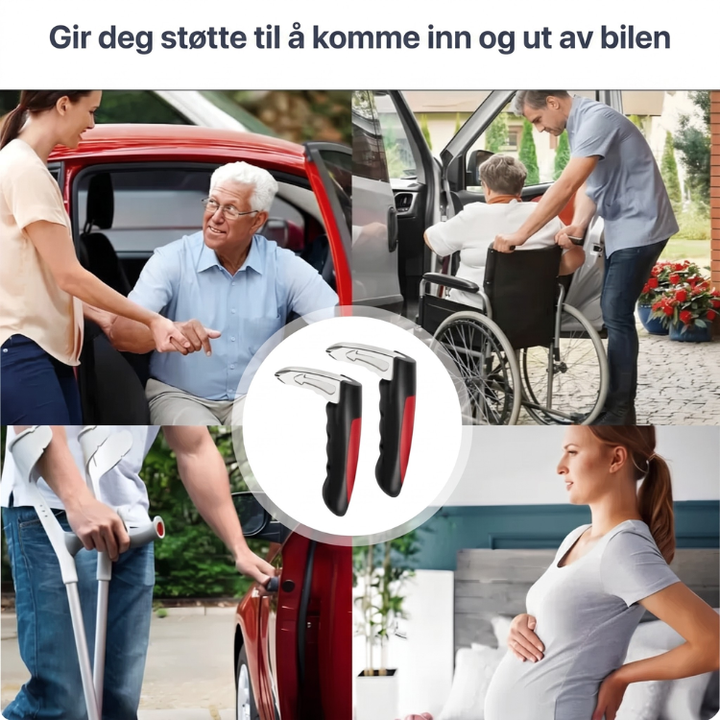 Bilhåndtak lindrer rygg- og leddplager. Effektivt støttehåndtak gir bedre grep og avlastning for bevegelseshemmede.